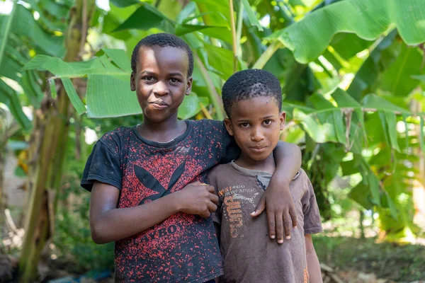 Zanzibar Tanzânia Novembro 2019 Desconhecido Africano Dois Meninos Uma Rua — Fotografia de Stock