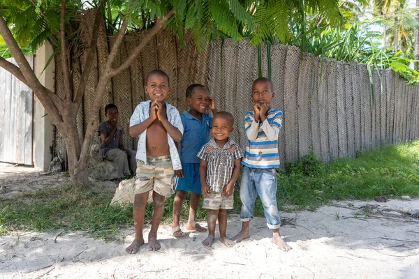 Zanzibar Tanzania January 2020 Unknown African Young Happy Boys Street — Stock Photo, Image