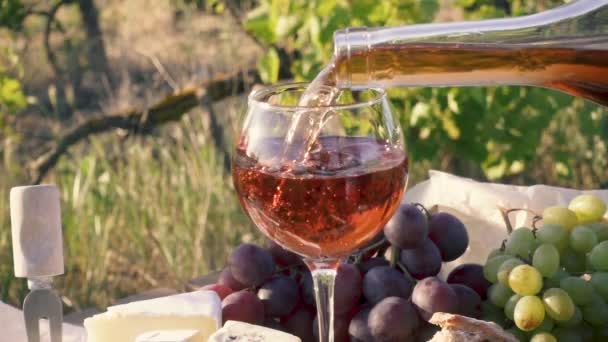 O vinho rosa pode ser derramado em um copo — Vídeo de Stock