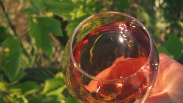 Бокал розового вина крупным планом — стоковое видео