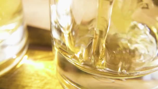 Verser la bière légère au ralenti dans un verre gros plan — Video