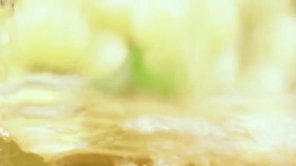 Gelbes Getränk in ein Glas in Großaufnahme gießen — Stockvideo