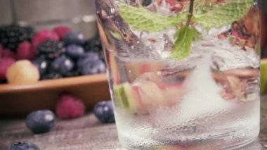 Ağır çekimde bir bardak su ve nane buz Şelalesi