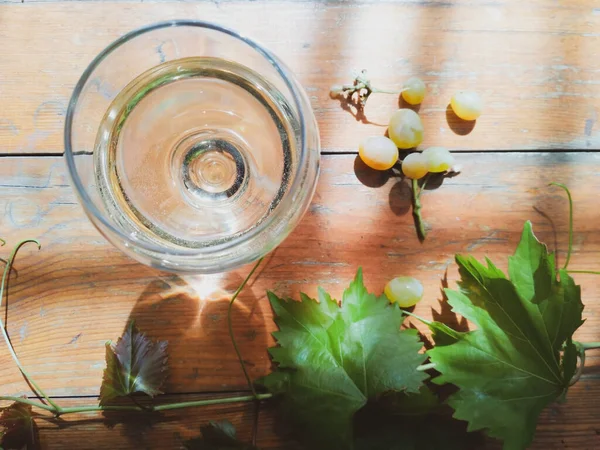 Белое вино и виноград вид сверху — стоковое фото