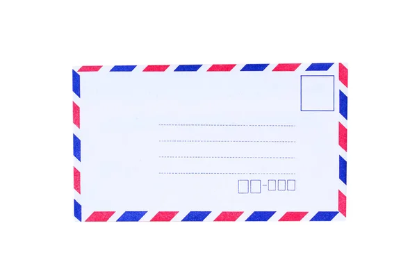 Vista Superior Com Envelope Correio Aéreo Isolado Fundo Branco Envelope — Fotografia de Stock