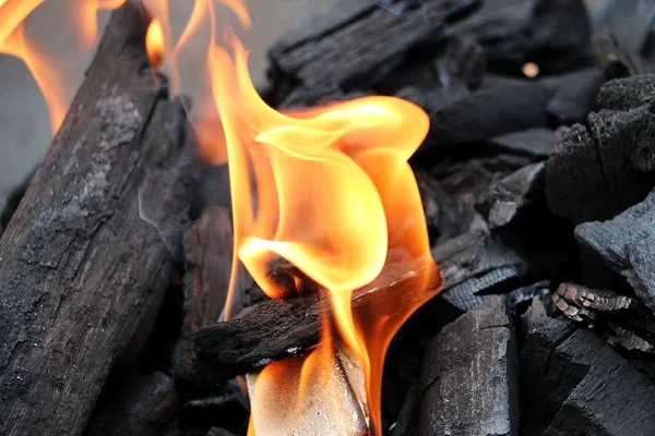 Крупним Планом Полум Між Вугіллям Грилі Барбекю — стокове фото