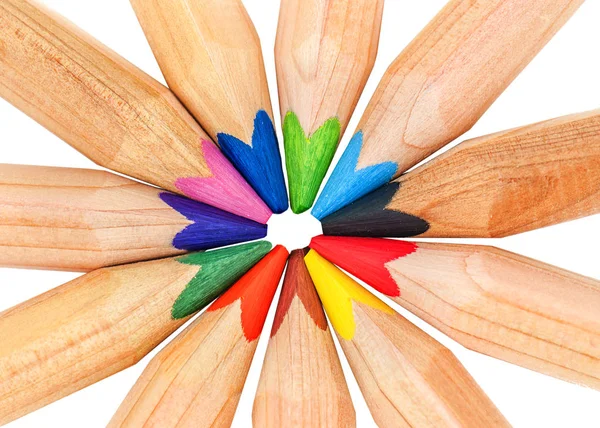 Cercle Crayons Couleur Isolés Sur Blanc — Photo