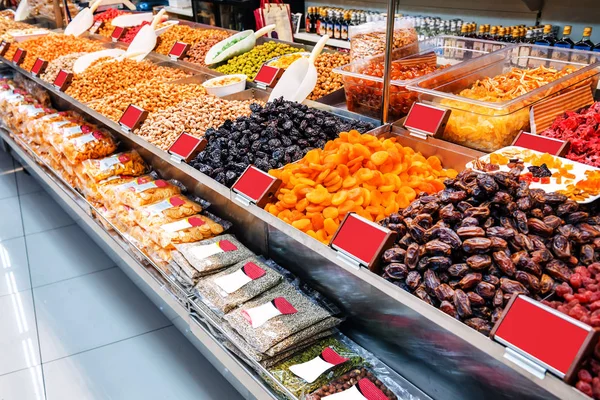 Olika Läcker Och Söt Torkad Frukt Butiken — Stockfoto