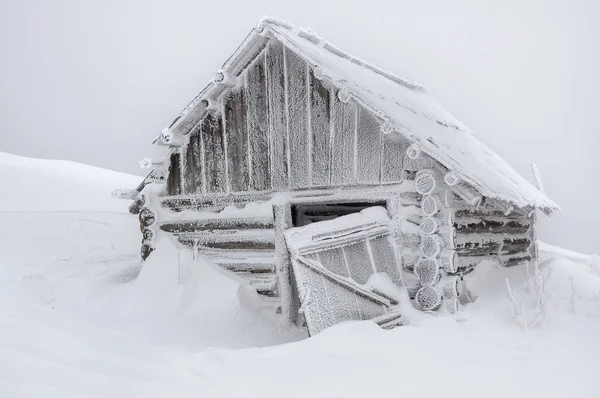 Kar Yağışı Kar Fırtınası Sonra Terk Edilmiş Kabin — Stok fotoğraf