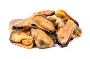 Beyaz üzerine izole edilmiş bir yığın midye.