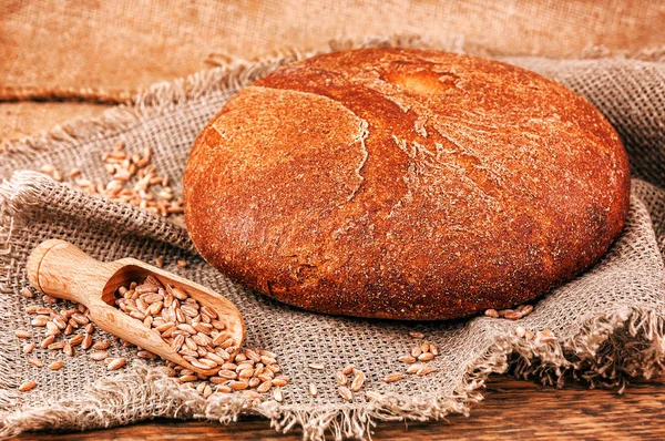 Delicious Fresh Bread Burlap Texture — Stock Photo, Image