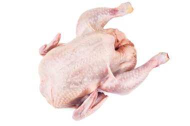 Çiğ tavuk şirketi beyazlara izole edilmiş.