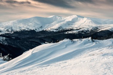 Karpatya dağlarında kar yağışı
