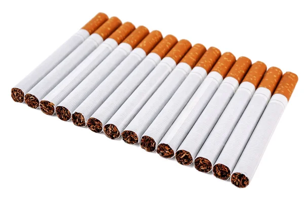 Row Cigarettes Isolated White — Stock Photo, Image
