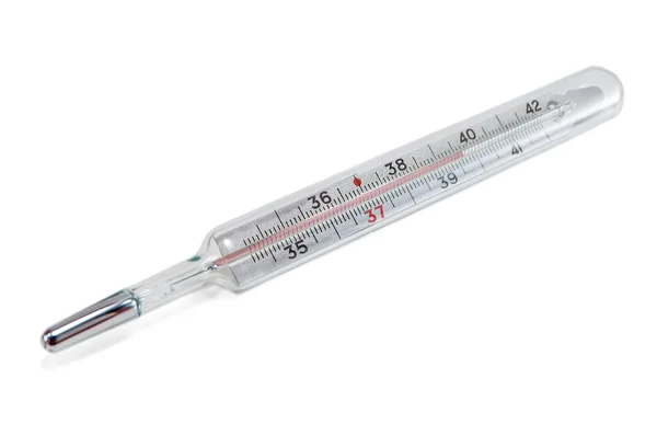 白色に隔離された高温の医療用温度計 — ストック写真
