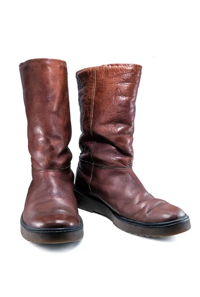 High Brown Leather Boots Isolated White — Stock Photo, Image