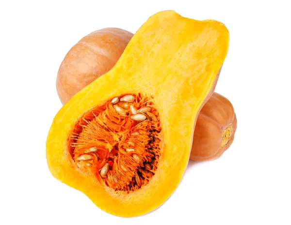 Zucche Lunghe Arancioni Cucurbita Moschata Zucca Burro Isolato Bianco — Foto Stock