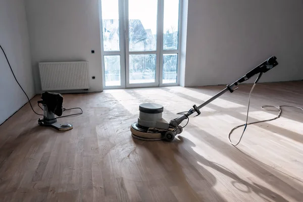Two Special Machines Cleaning Parquet — Stock Photo, Image