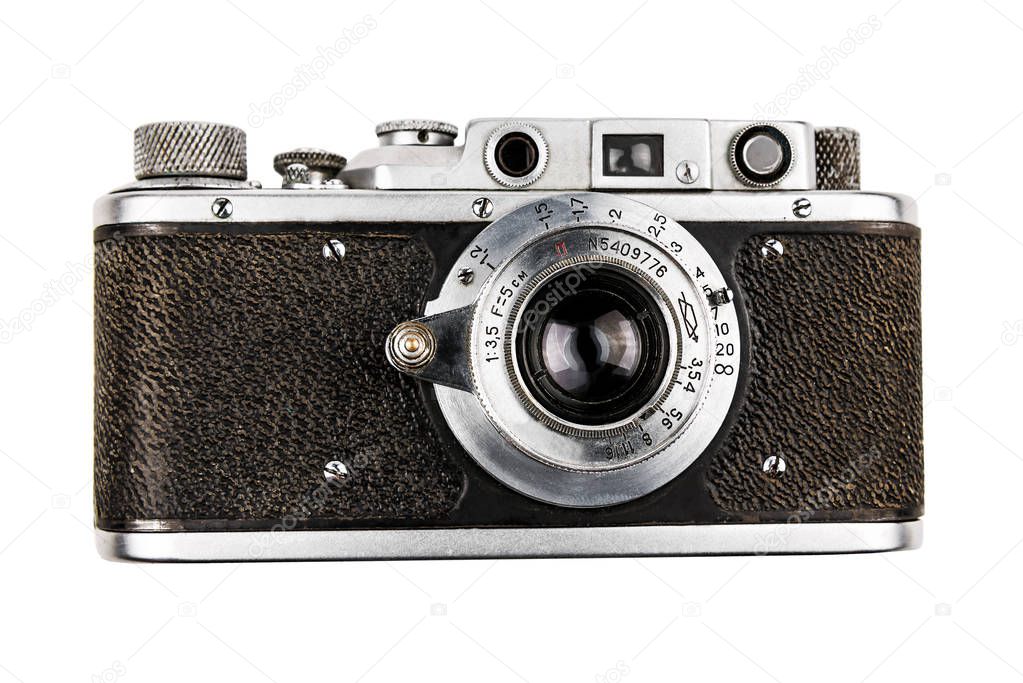 old vintage retro camera isolated on white