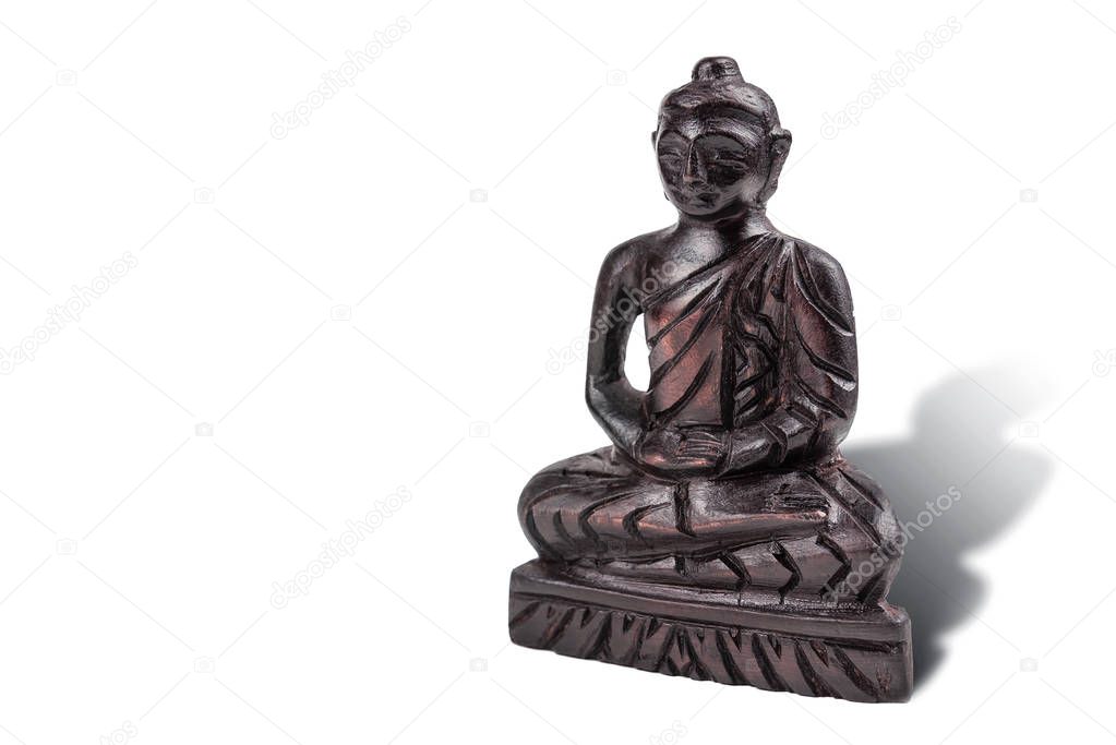 Wooden statue of Buddha isolated on white