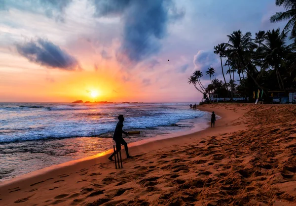 Siluetas en el atardecer tropical — Foto de Stock