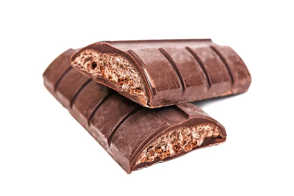 Dos piezas de barra de chocolate en blanco —  Fotos de Stock