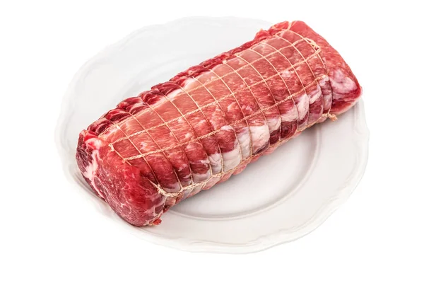 Piece of fresh raw meat on white — Stock Photo, Image