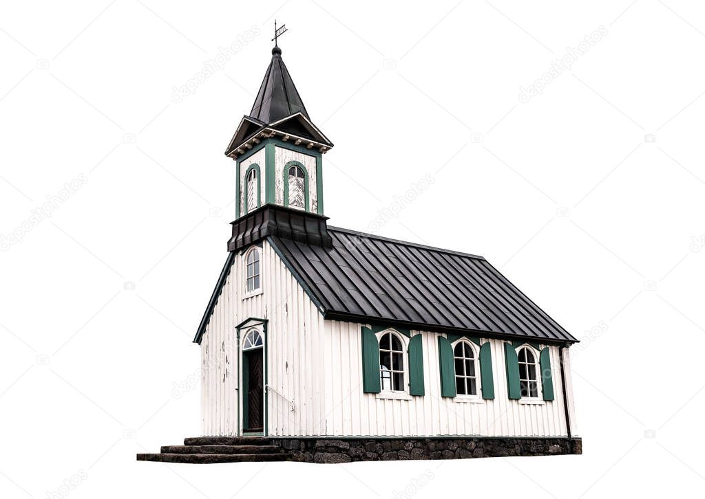 old scandinavian church on white