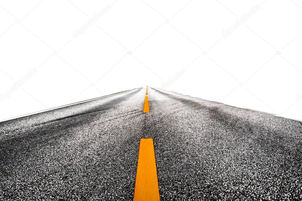 yellow dot line asphalt road isolated on white