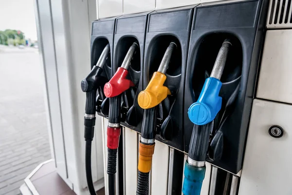 Car Refueling Various Types Fuel Gas Station — Stock Photo, Image