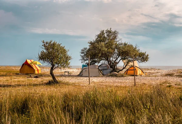 Tenda Camping Praia Perto Mar — Fotografia de Stock