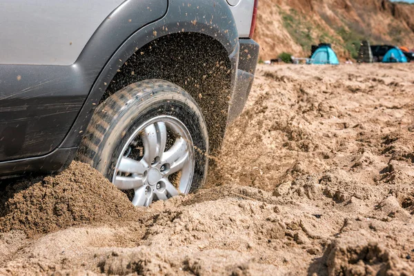 Carro Ficou Preso Areia Profunda Praia — Fotografia de Stock