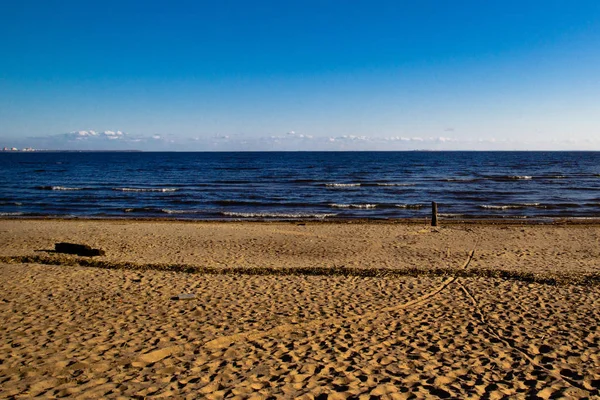 Deep Blue Sea Water Beach Baltic Sea Washing Sandy Coastline — Stock Photo, Image