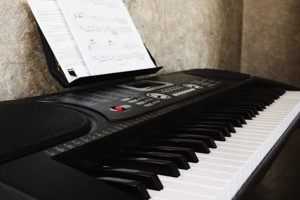 Synthetic Keys Sheet Music Pianoforte — Stock Photo, Image