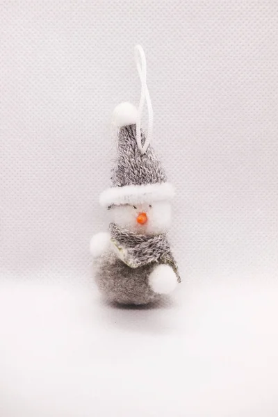 Snowman Gray Hat Christmas Tree Decoration White Background — Stock Photo, Image