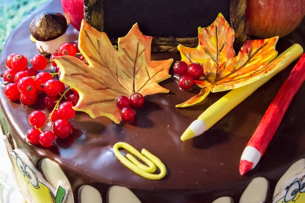 Ciasto Dla Uczniów Września Wystrój Jesienny — Zdjęcie stockowe