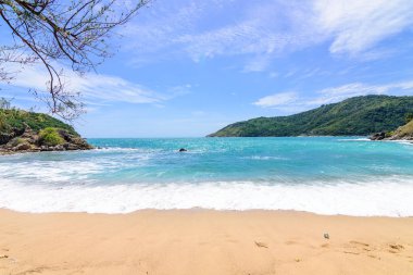 Sahilde güzel dalgalar, berrak sular, tatilde Andrea Denizi 'ndeki beyaz kumlar Phuket Tayland.