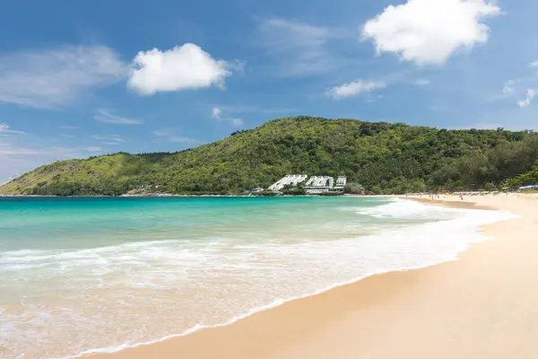Beautiful Blue Sky Beauty Wave White Sand Naihan Beach Phuket — Stock Photo, Image