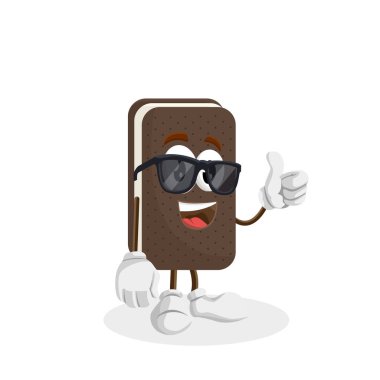 Dondurma sandviç maskotu ve arka plan başparmak duruşu logo veya maskotu marka düz tasarım stili ile