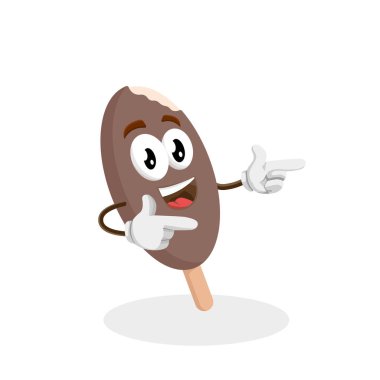 Çikolatalı dondurma maskotu ve arka plan Hi logo veya maskotu marka düz tasarım stili ile poz
