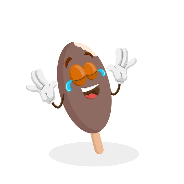 Chocolade Ijs Mascotte Achtergrond Gelukkig Poseren Met Platte Designstijl Voor Rechtenvrije Stockillustraties