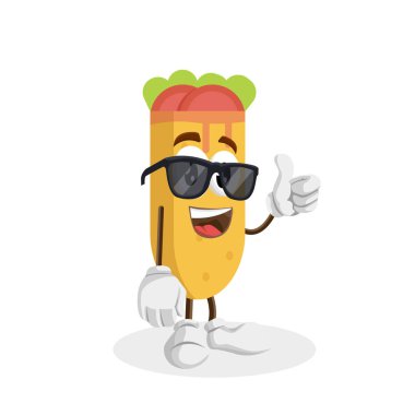 Kebap maskotu ve arka plan başparmak düz tasarım stili için logo veya marka maskot pozuyla
