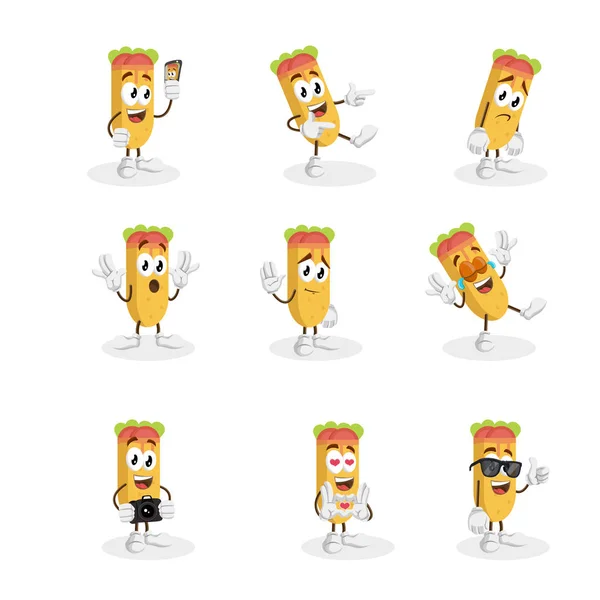 Tutti Insieme Kebab Mascotte Sfondo Con Stile Design Piatto Vostro — Vettoriale Stock