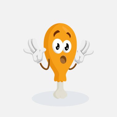 Fried Chicken maskotu ve arka plan sürpriz poz logo veya maskotu marka düz tasarım stili ile