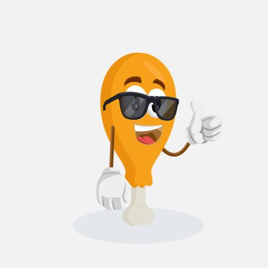 Fried Chicken maskotu ve arka plan başparmak düz tasarım stili için logo veya marka maskot pozuyla