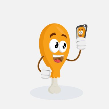 Fried Chicken maskotu ve arka plan selfie ile logo veya maskotu marka düz tasarım stili ile poz