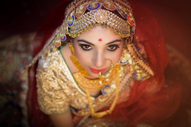 Çekici Hintli Hindu gelinin portresi