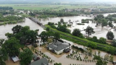 Felaket. Kaynayan kurtlar yaratıyor. Şiddetli yağmurdan sonra çevresel hasar. Dev kaynamış kahverengi çamurlu su.