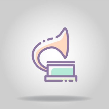 Pastel rengi veya düz stil içeren gramofon simgesi logosu veya sembolü