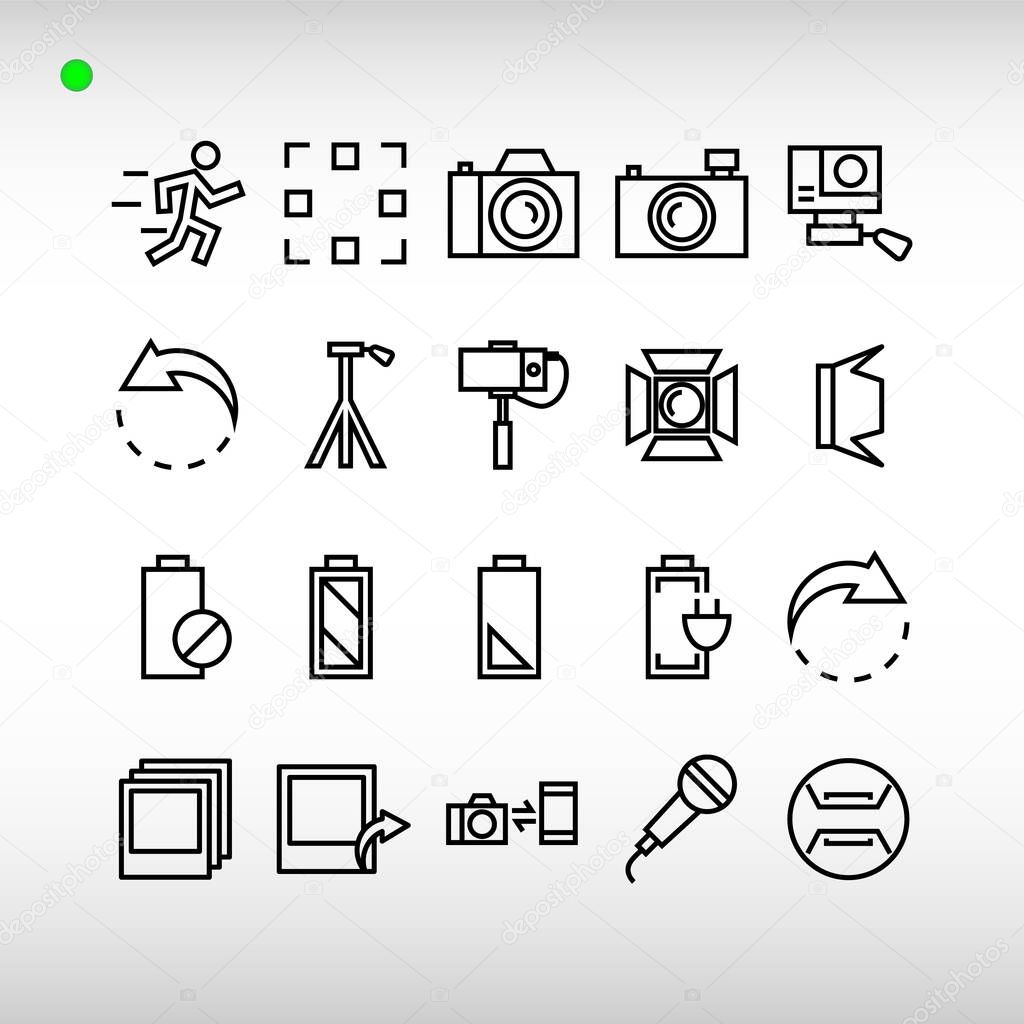 photography symbols icon set in outline style, unique design, expanded stroke, and editable vector with any color or size what you lik